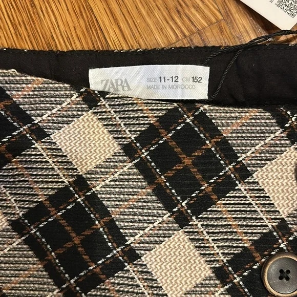 Zara girls NWT argyle pleated skirt - cream and black size 11/12 - Picture 2 of 4